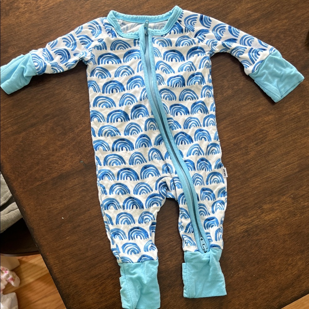 Little Sleepies Blue and White Rainbow Footies